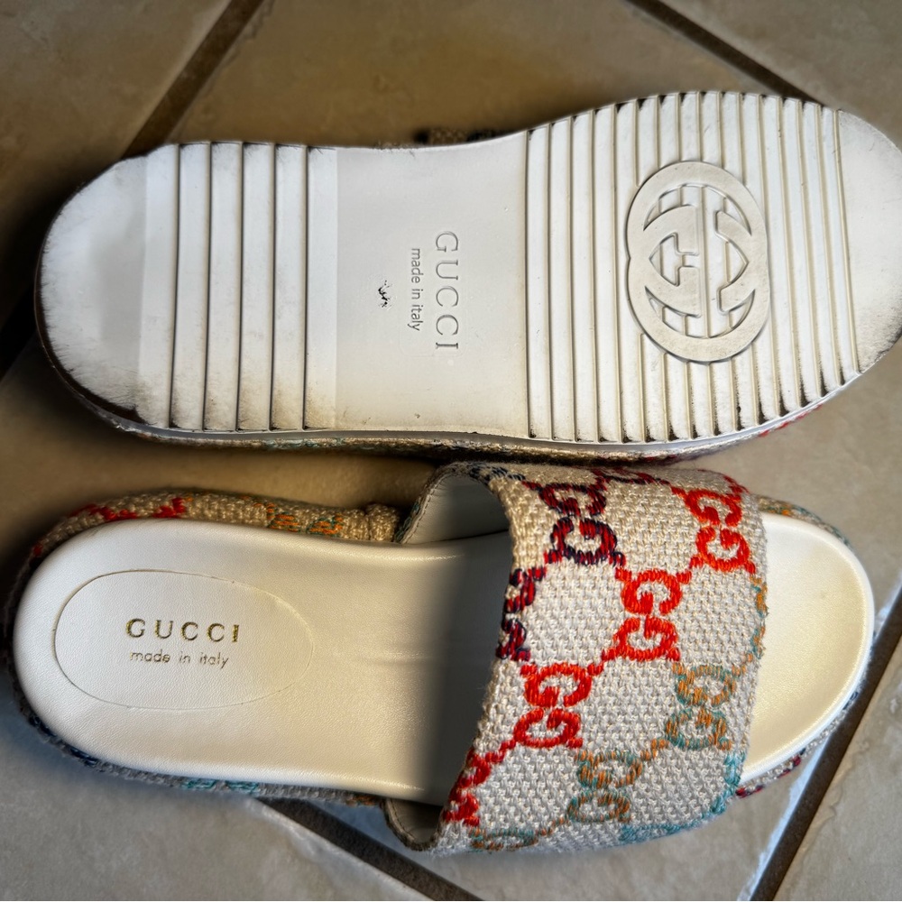 Multicolored Monogram Patterned Platform Slides S… - image 4